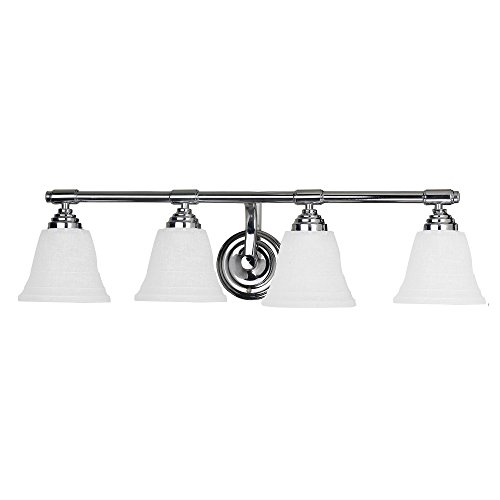 AA Warehousing L594C Bentley Frame 4 Light Bathroom Vanity Fixture 27.5 Inch White Glass, Chrome, Silver