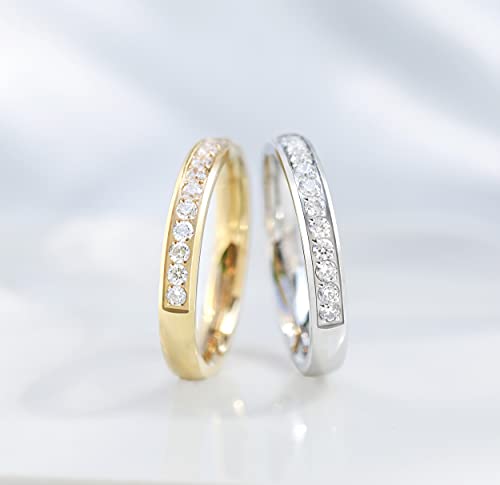 TIGRADE 3.5mm Engagement Ring Half Cubic Zirconia Stainless Steel Eternity Wedding Band for Women Size 3-12.52