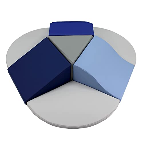 Factory Direct Partners 13800-Nvpb Softscape Toddler Playtime Junction 360 Climber Plus Side Pads, Indoor Active Play Structure For Toddlers, Kids; Safe Soft Foam (7-Pc)- Navy/Powder Blue #TOP2