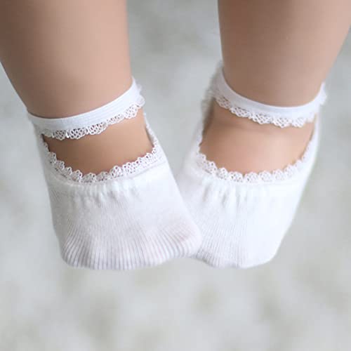 Floralby Cotton Socks 1 Pair Girl Socks Solid Color Breathable Elastic Baby Girl Lace Crew Socks Summer Warm Cozy Socks for Gifts - White M2
