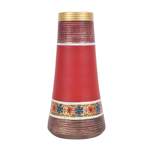 Image of Aakriti Art Creations Crimson Blossom Terracotta Vase | Hand-Painted Floral Art Red Flower Vase | Matte Finish Decorative Vase for Living Room, Table & Floor Decor