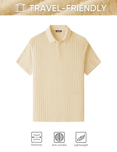 Image of JMIERR Mens Casual Polo Shirt Summer Short Sleeve Vacation Button Beach Knit Stretchy Golf Shirts
