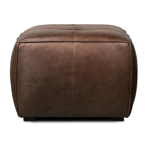 Image of Poly & BARK Capa Ottoman - 37 inch Rectangle Pouf with Feather-Down Topper - Full-Grain Leather Upholstered Pouf Ottoman for Living Room - Vintage Italian Leather in Chocolate Brown