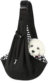 SONNIG Dog Sling Carrier, Double-sided Adjustable Dog Carrriers for Small Dogs & Medium Dogs within 16lbs, Double Safety Protection Puppy Sling Carrier Travel Walking Bag (Black)