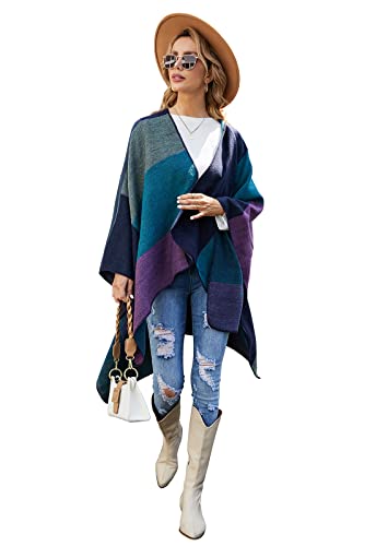 Image of LittleMax Women's Shawl Wraps, Fall Clothes Open Front Boho Cardigan Plaid Knitted Sweater