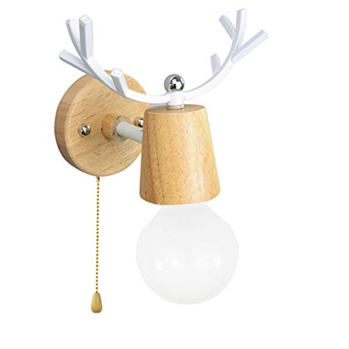 Apliques de pared E27 LANMOU con interruptor y detalles de madera blanca