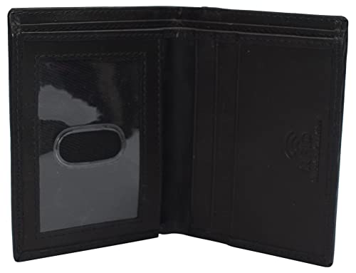MARSHAL Slim Bifold Front Pocket Wallet 2 ID Window Credit Card Holder Genuine Leather RFID Blocking (Black)