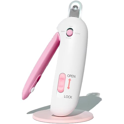 Paioxerty Cat Nail Clipper | Cat Nail Trimmer with Clipping Debris Storage, Adjustable Sizes, Hidden Nail File, Round Hole Blade for Injury-Free Grooming Tool for Pets, Pink
