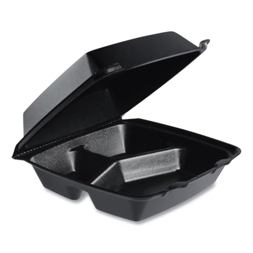 Dart 85HTB3R Med Perforated Black 3 Comp Foam Hinged Container, 8.5 in, Black (Case of 200)