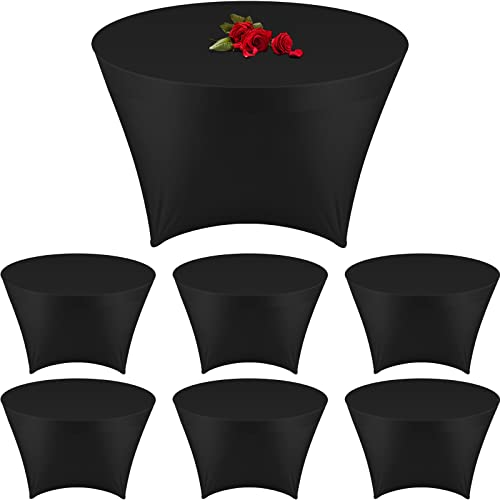 5 Ft Round Stretch Tablecloth Machine Washable 60 Inch Spandex Tablecloth Elastic Fitted Round Table Cover For Wedding Reception Restaurant Party Bar Banquet Event, Thickness 160Gsm (Black, 6 Pcs) #TOP18