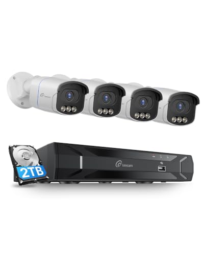 Image of Loocam 5MP POE Security Camera System Color Night Vision | 8CH 8MP H.265+ NVR with 2TB HDD 4pcs Cams, Human Vehicle Detection, IP66 Waterproof, Two Way Audio, Spotlight Siren Alarm