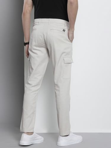 Image of The Indian Garage Co Men Slim Fit Solid Mid-Rise Cargos