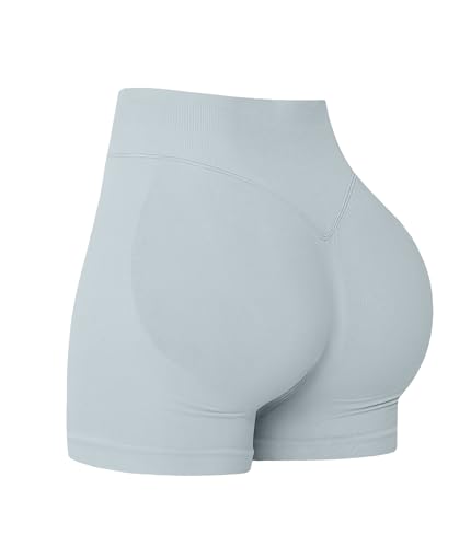 OVESPORT Seamless Workout Shorts for Women Scrunch Butt Lifting Gym Booty Biker Short Pants Lightgrey