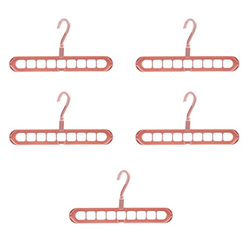 Bloepum Magic Hangers Organizer,Rotate Anti Skid Hanger,Space Saving Hangers,Foldable Closet Storage Coat Hangers,Pack of 5 Standard Hangers with 9 Holes,Sturdy Plastic Pink