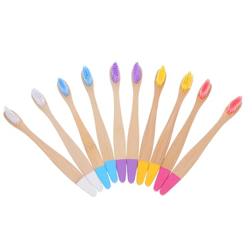 COOLHIYA Cepillos de Dientes de Bambú para Bebés y, 10 Unidades Mango Resistente y Cerdas Suaves, Adecuados para Cuidado Bucal Sensible en Viajes y Escuela