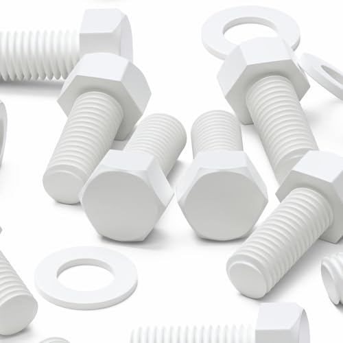 Image of 20x White PP Hex Head M10 x 20 mm Plastic Bolts, Nuts & Washers (25 /64 x 25 /32 in)