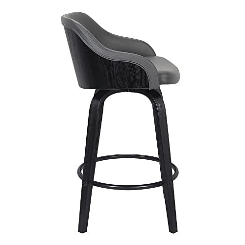 Alec Butaco de Bar Giratorio de Cuero Sintético, Altura de Mostrador 26", Negro y Gris miniatura 5