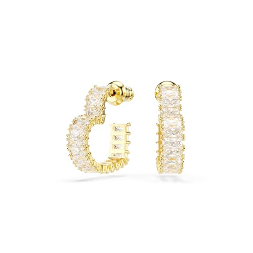 Swarovski Matrix Hoop Earrings, Baguette Cut, Heart, Pink, Clear Crystals, Rhodium and Gold-Tone Finishes