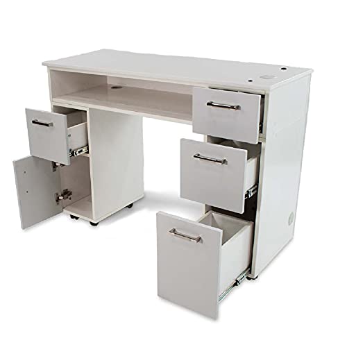 Milan Manicure Table, Nail Station For Beauty Salon Furniture & Equipment, Stone Top Acetone Resistant Large Storage Space, Ash Grey #TOP1