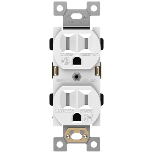 ENERLITES Duplex Receptacle, Tamper-Weather-Resistant, Residential Grade Outdoor Outlet, 15A 125V, Self-Grounding, 2-Pole, 3-Wire, 5-15R, UL Listed, 61580-TWR-W, White