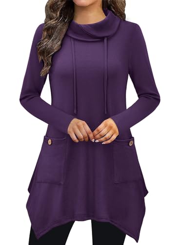 Image of Bulotus Womens Sweaters 2025 Winter Cowl Neck Long Asymmetrical Tunic Sweaters for Leggings Holiday Vacation Tops