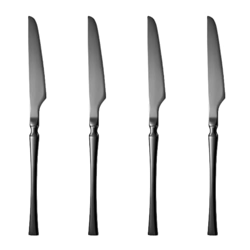 Image of Set of 4 Dinner Knives | Korean Vintage Style Flatware Steak Knife Set | Dishwasher-Safe Stainless Steel Cutlery for Home, Restaurant & Gift Giving (Matte Black)