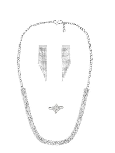 Juego de joyas bañadas en plata con diamantes DMZ-1639 anillo de latón talla S