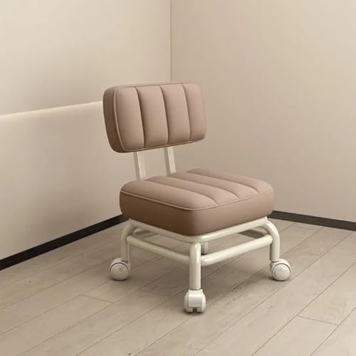 Taburete rodante con soporte trasero, asiento de piel sintética suave, marco de metal, rotación de 360 grados, ruedas lisas, ideal para masajes, oficina, hogar, jardín y garaje