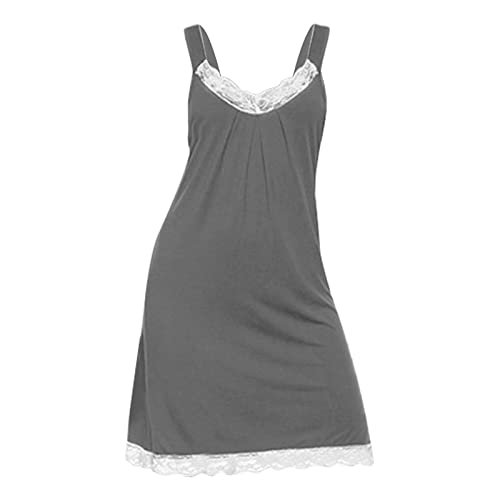 Camisón sexy para mujer, camisón de verano, picardías sin mangas, tirantes finos, camisón corto, verano, camisón de noche, cuello en V, vestido de dormir de algodón, O gris., XL