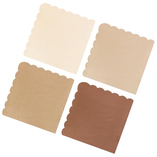 120PCS Gradient Brown Cocktail Party Napkins Gradient Brown Scalloped Beverage Dessert Paper Napkin for Birthday Wedding