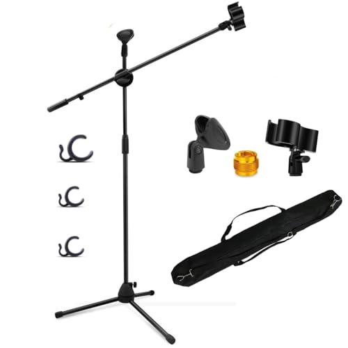 ROTKUEIEE マイクスタンド アップグレード版 ブームマイクスタンド 三脚スタンド 安定 折りたたみ 伸縮アーム ストレート 360度&高さ調節可能 ブラック 会議 スピーチ 放送 カラオケ レコーディングなどに適用 専用バッグ＆マイクホルダー2種類付き
