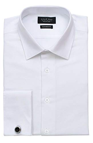 AZAR MAN Slim fit Solid White French Cuff Dress Shirt2