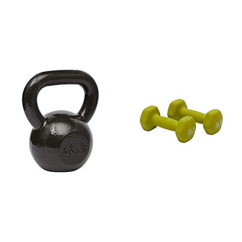 Amazon Basics Cast Iron Kettlebell - 45 Pounds, Black & Neoprene Coated Dumbbell Hand Weight Set, 10-Pound, Set of 2, Navy Blue