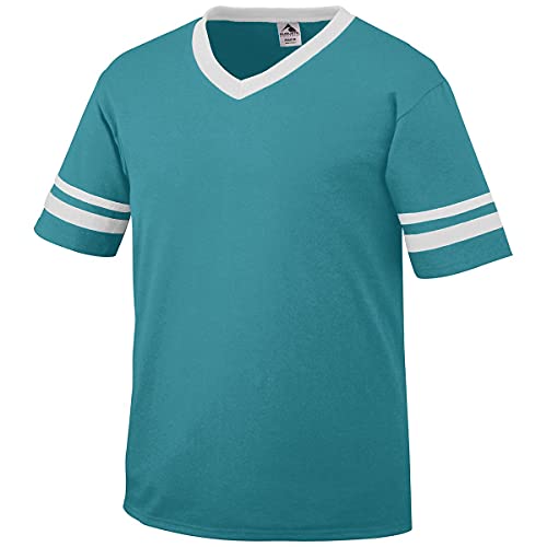 Augusta Sportswear Camisa masculina listrada de manga, Azul-petróleo/branco, P