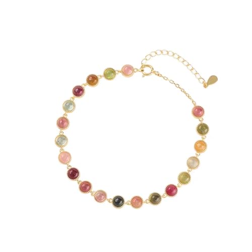 Elegant Crystal Link Bracelet, 18K Gold-Plated, Multicolor Gemstones, Gift Box Included