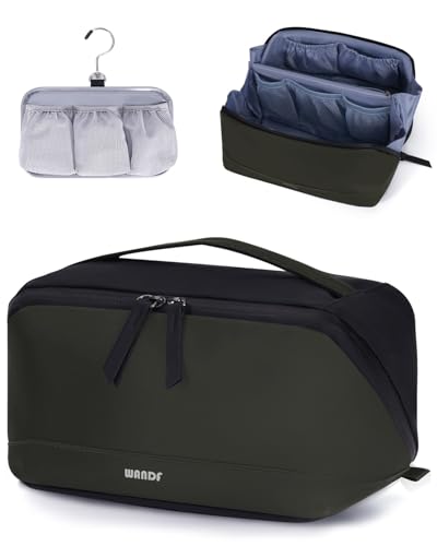 Image of WANDF PU Leather Toiletry Bag for Men, Dopp Kit with Hanging Pouch