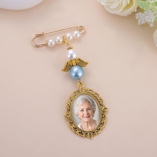 Image of MIXJOY Something Blue Gift for Bride, Wedding Day Bridal Blue Pearl Angel Wings Bouquet Garter Charm for Bride to Be
