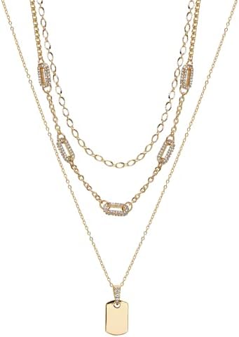 Nautica Women’s Necklace – Three Row Layered Pendant Chain: Paperclip Figaro Snake Rope Cable Link