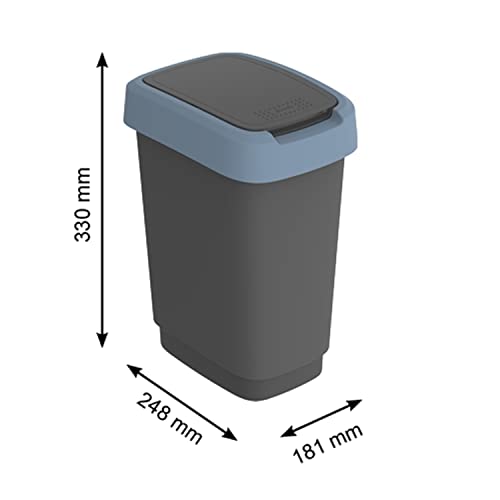 Rotho Twist Swingeimer 10L Mülleimer mit mit Schwing- und Klappdeckel Kunststoff Mülltrennung Abfallbehälter Recycling Abfallsammler BPA-frei (Schwarz/dunkelblau)