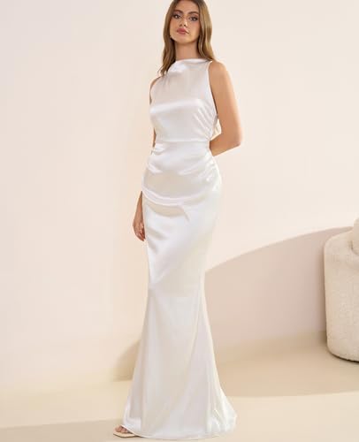 GLNEGE Women's Satin Mock Neck Maxi Formal Dresses Elegant Sleeveless Backless Wedding Guest Evening Party Dress2