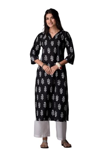 Image of Women's Viscose Rayon Printed A-Line Kurta - 3 /4 Sleeve Ethnic Tunic for Casual Long Kurta 1061