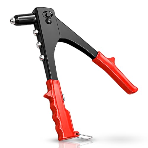 Image of 26.7cm Professional Hand Riveter Kit, Heavy Duty Manual Pop Rivet Gun with Spring Loaded Handles, Ergonomic Grip for Metal, Plastic, Automotive, Construction & DIY Use