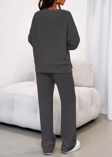 KIRUNDO Sweatsuits 2 Piece Outfit Matching Lounge Sweat Set(Dark Grey, M) - image 3