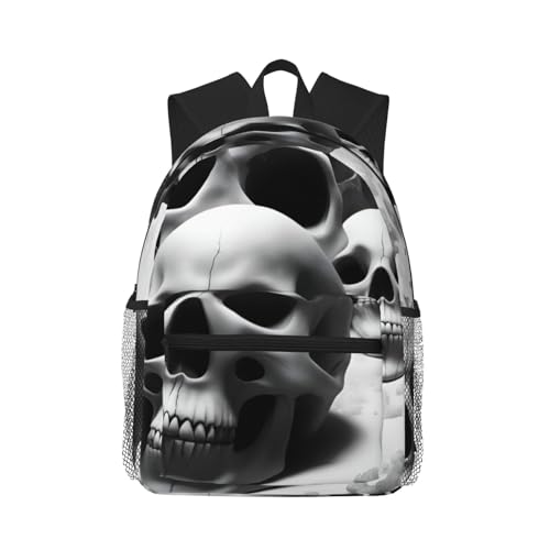 Sac à dos de voyage polyvalent noir imprimé crânes avec double bandoulière
