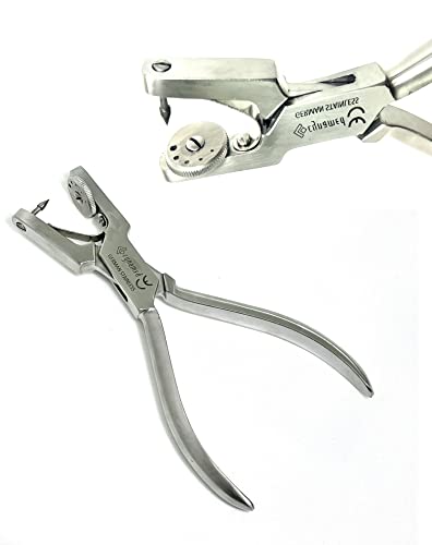 ArTLab-Ainsworth Rubber Dam Punch Pliers for Rubber Dam Sheets 5 Sizes Holes 0.8mm, 1.0mm 1.2mm 1.5mm and 2mm Rotary Punch-Rubber Dam Pliers Ivory Clamp Forceps (Rubber Dam Punch Plier)