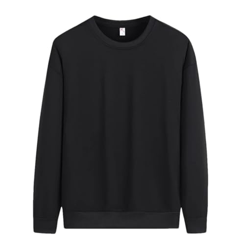 Men's Solid Color Cotton Round Neck Long Sleeved Top Pullover