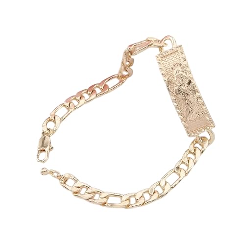 14K Gold Filled Santa Muerte Bracelet For Men And Women - La Santa Muerte Pendant Christian Religion Holy Death Bracelet Punk Halloween Amulet, Memento Mori Necklace