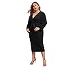 Verdusa-Womens-Plus-Size-Bishop-Sleeve-Plunging-V-Neck-Belted-Bodycon-Dress Verdusa Women's Plus Size V Neck Lantern Sleeve Midi Belted Bodycon Dress Black 2XL
