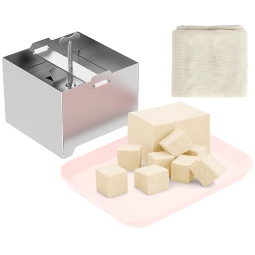 Stainless Steel Tofu Maker Food Grade Homemade Tofu Maker Press Mold Kit Tofu Making Machine Detachable Dishwasher Safe Tofu Press Kit with Drip Tray and Towel for Home Tofu Vegan Cooking (Small)
