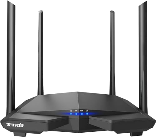 Tenda AC6 Dualband WLAN Router (867Mbit/s 5GHz+300Mbit/s 2,4GHz) 4 * 5dBi Antennen, 4 * 10/100Mbit/s LAN/WAN-Port, Repeater&Access Point Modus, MU-MIMO, APP, IPv6, WPS, Keine DSL-Funktion, Schwarz